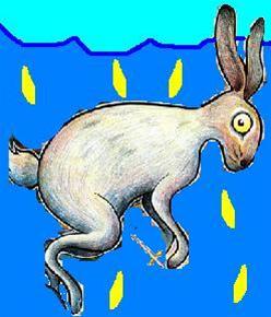 A mutated bunny rabbit with a sword